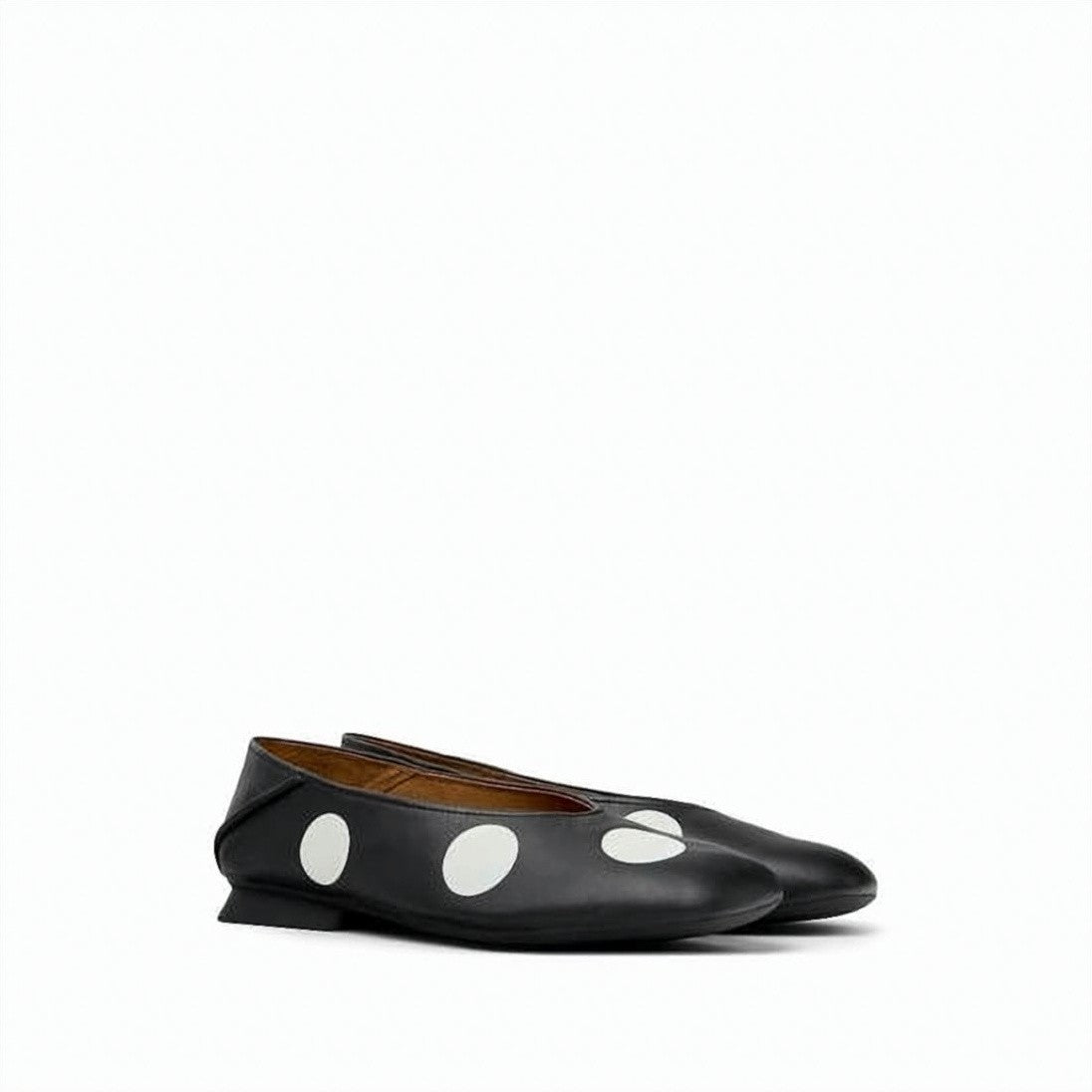 Camper Polka Dot Calf Leather Flats With Rounded Toe
