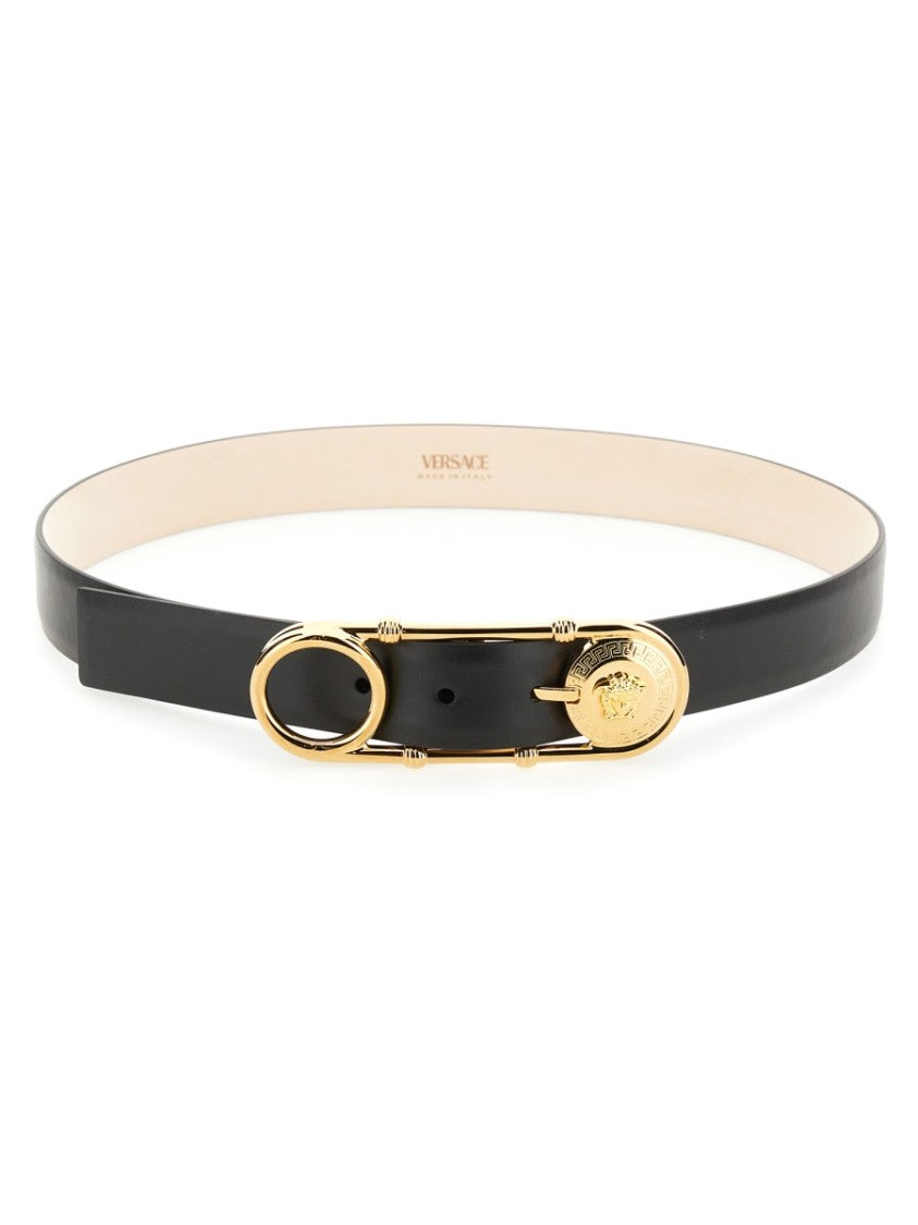 Versace Versace Safety Pin Gold Buckle Leather Belt