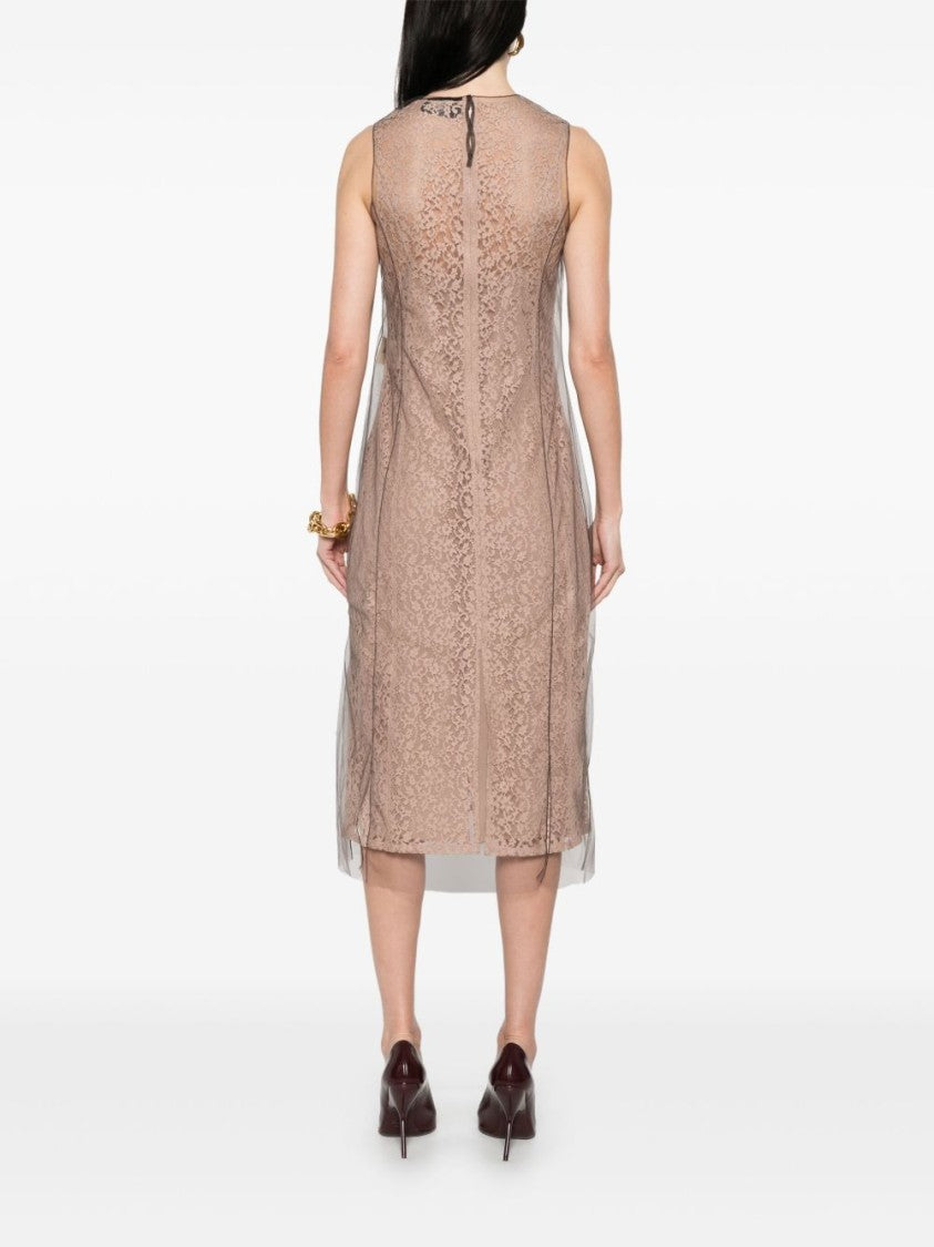 Fendi Lace Overlay Dress With Sheer Hemline