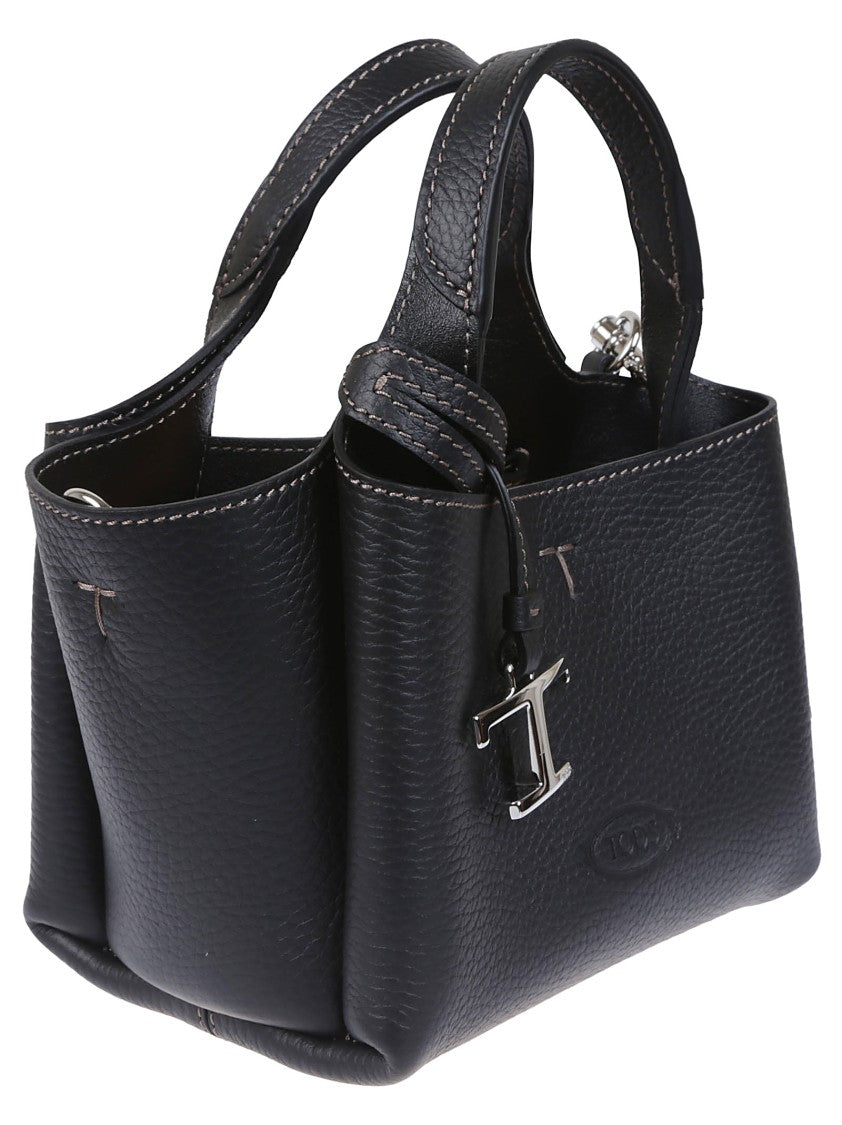 Tod's Structured Black Grained Leather Shoulder Bag