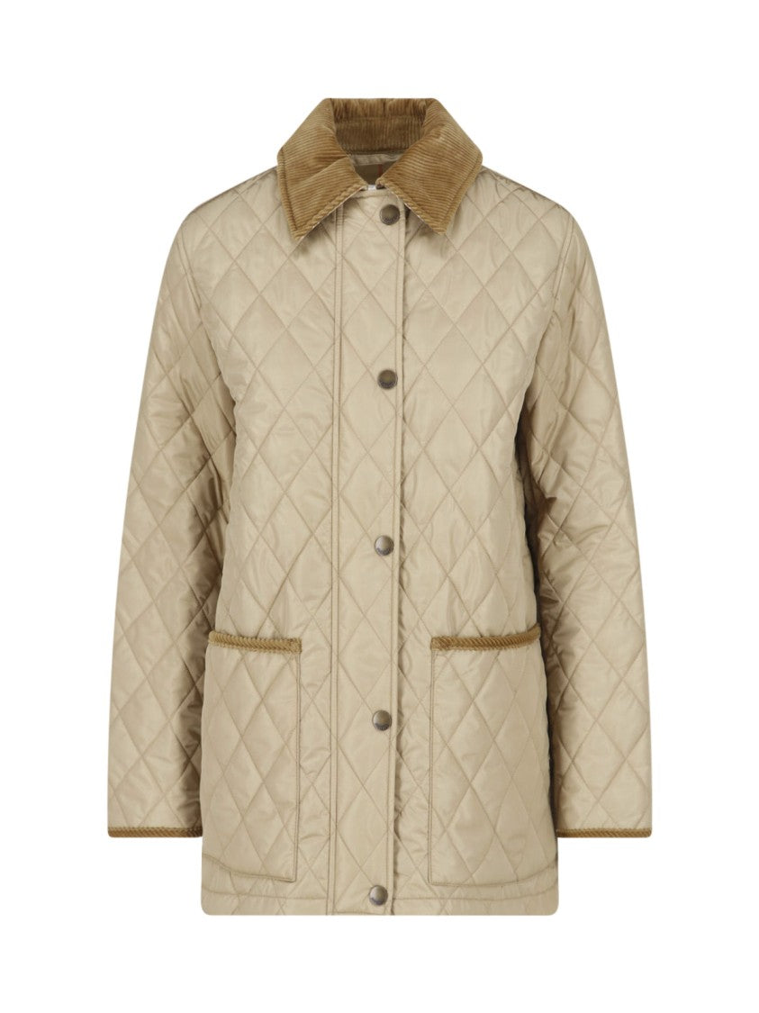 Burberry Cream Corduroy Collar Quilted Jacket