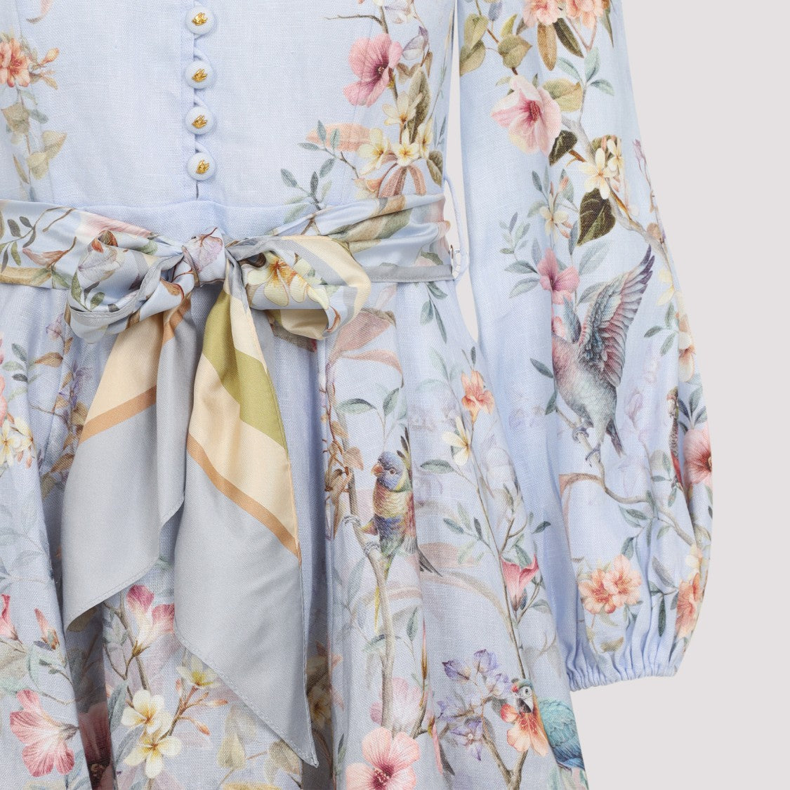 Zimmermann Light Blue Linen Dress With High Neckline