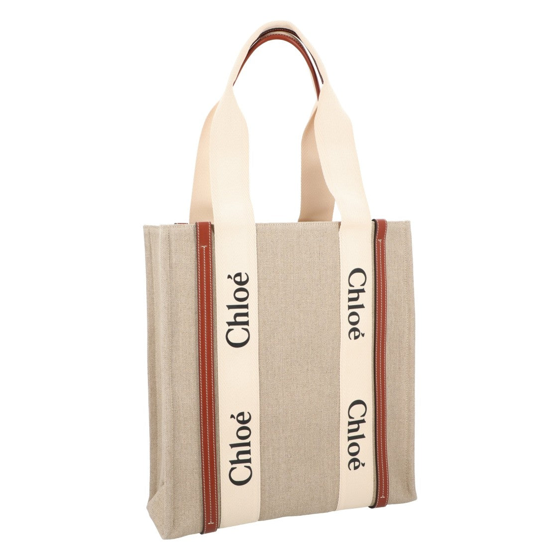 Chloé Woody Tote Bag In Linen & Leather