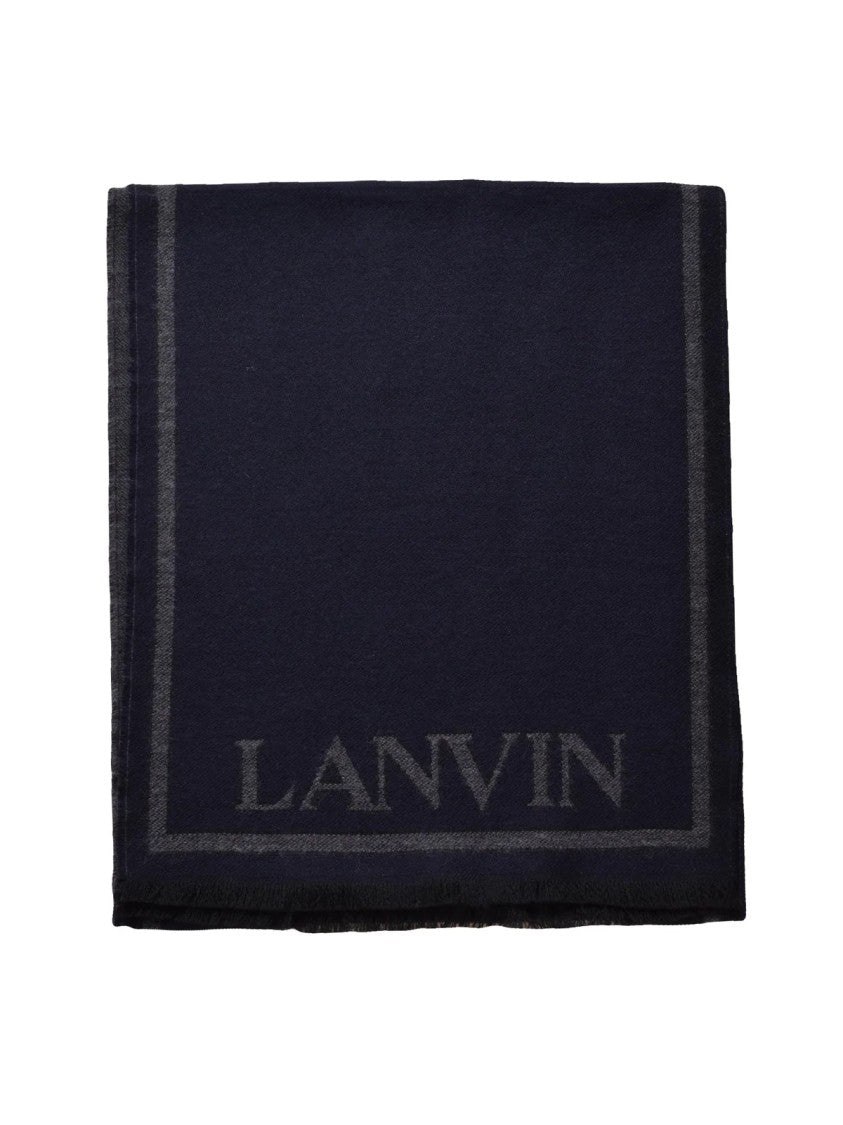 Lanvin Woven Wool Scarf With Geometric Detail And Fringed Edges