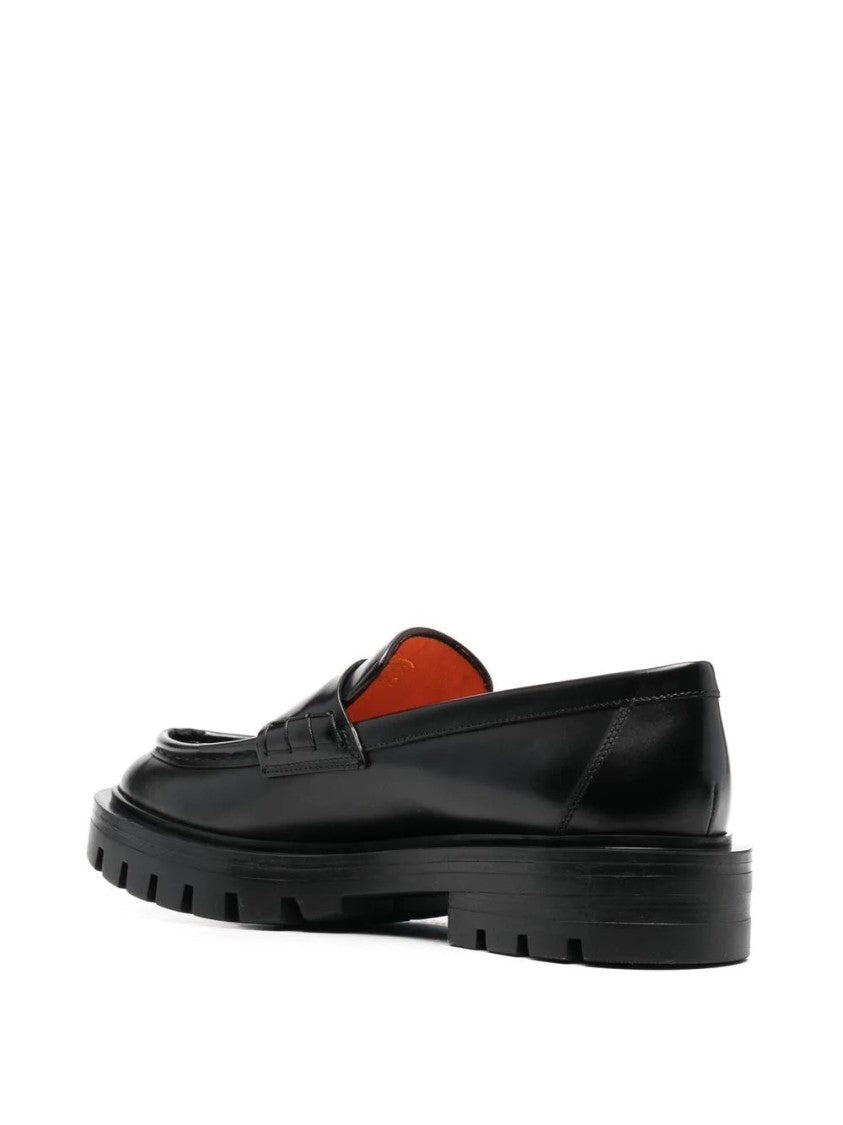 Santoni Classic Penny Strap Loafers With Chunky Rubber Sole