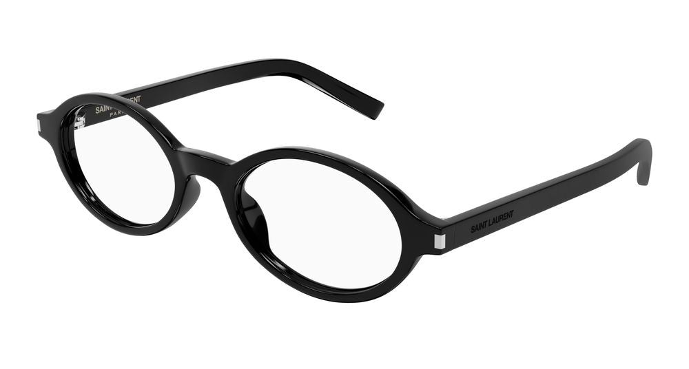 Saint Laurent Black Keyhole Bridge Glossy Round Eyeglasses