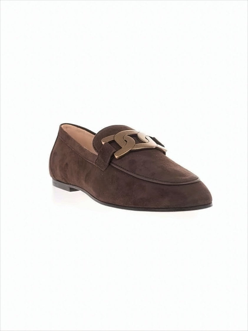 Tod's Suede Leather Loafers With Gold-Link Detail