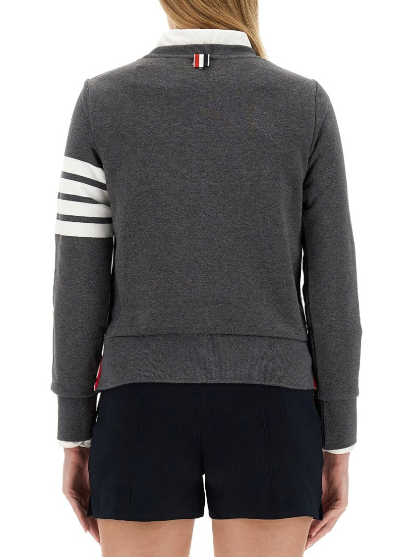 Thom Browne Grey Cotton Sweatshirt With Striped Detail