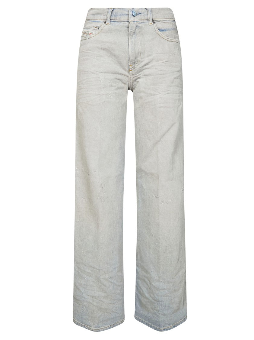 Diesel Light Wash Embroidered Palazzo Jeans
