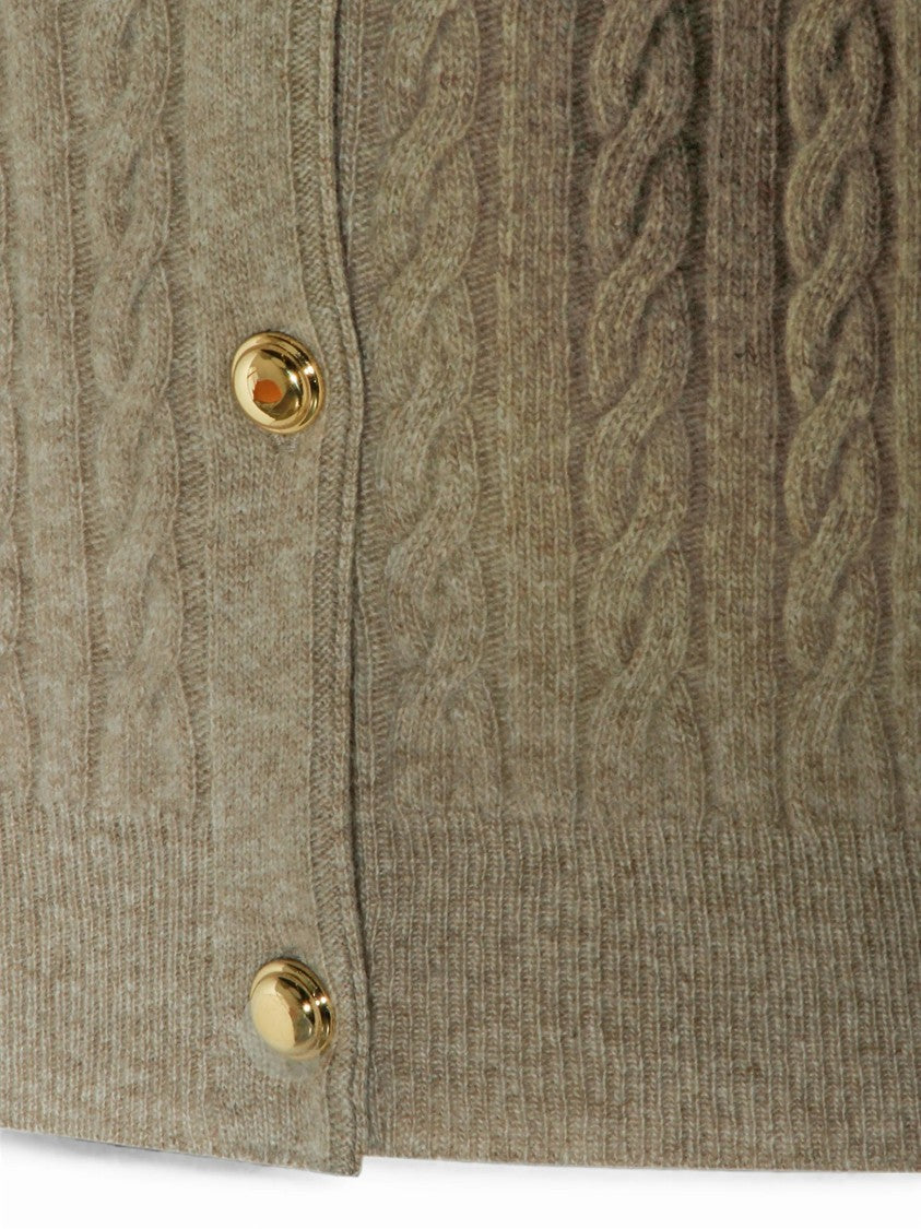 Miu Miu Cable Knit Wool Cashmere Cardigan With Denim Collar
