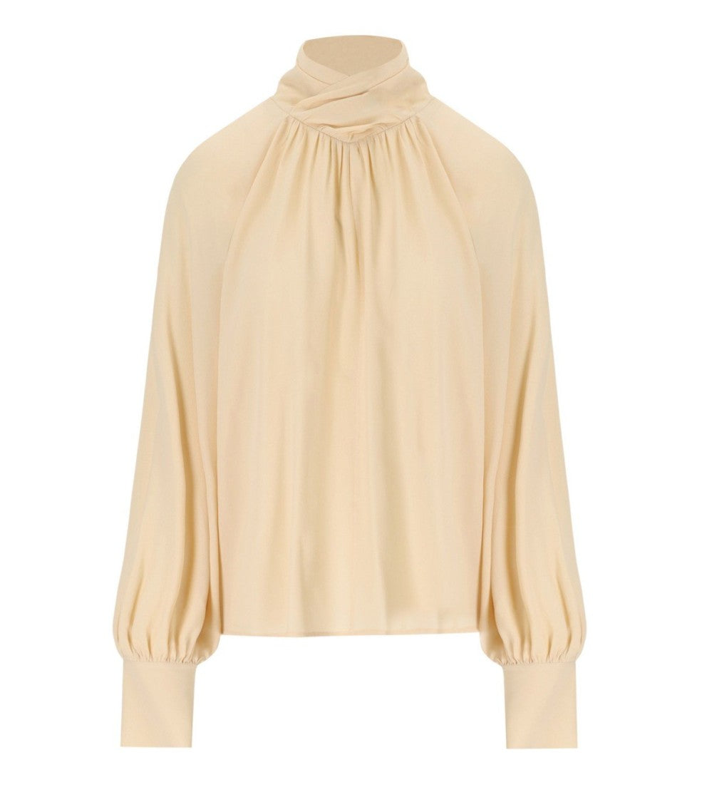 Federica Tosi Butter-Colored Silk Blend Blouse With Puffed Sleeves