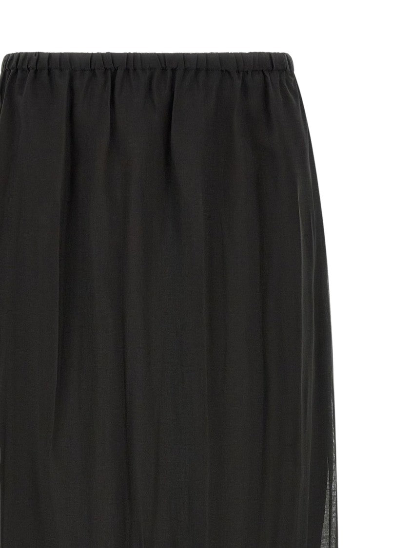 Tela Sheer Fringe Black Midi Skirt
