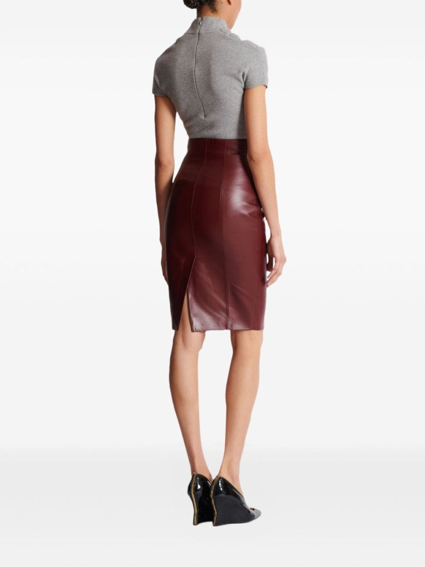 Balmain High-Waisted Pencil Skirt In Rich Brown Lambskin Leather