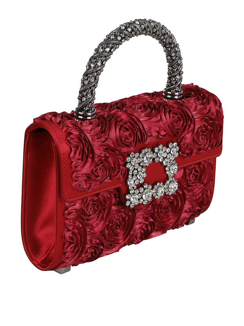 Roger Vivier Red Fabric Handbag With 3D Rose Appliqués