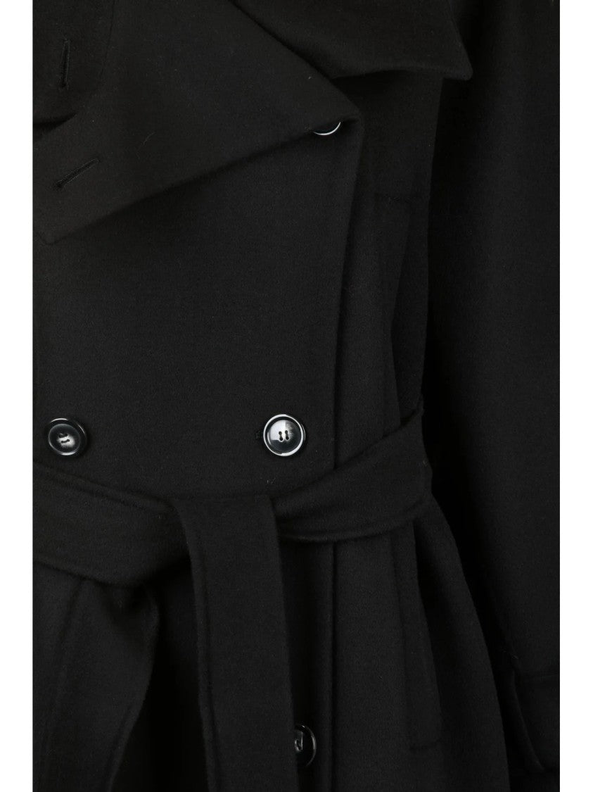 Sportmax Double-Breasted Virgin Wool Coat With Belted Waist And Integrated Pockets