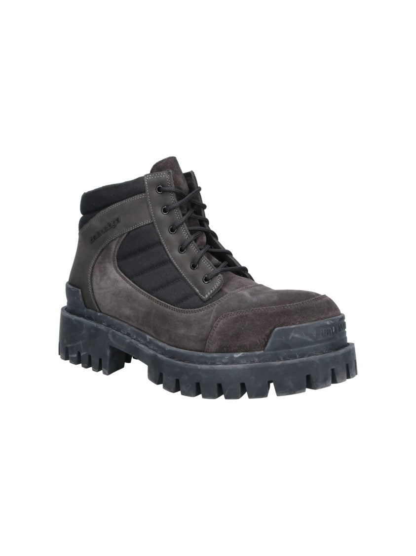 Balenciaga Brown Combat Strike Nubuck Leather Combat Boots