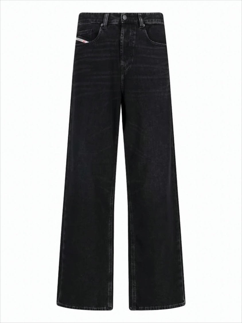 Diesel Wide-Leg Black Denim Pants With Classic Five-Pocket Styling