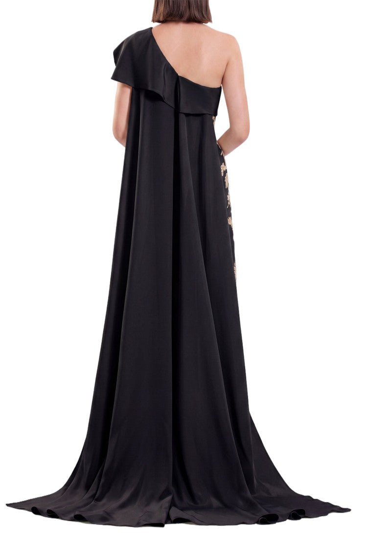 Saiid Kobeisy One Shoulder Embroidered Crepe Dress