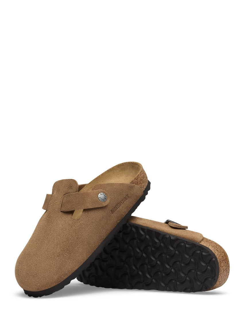 Birkenstock Dark Tea Boston Suede Buckle Strap Mules