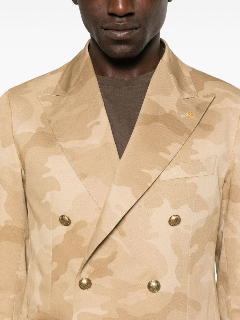 Tagliatore Double-Breasted Sand Beige Camouflage Jacket