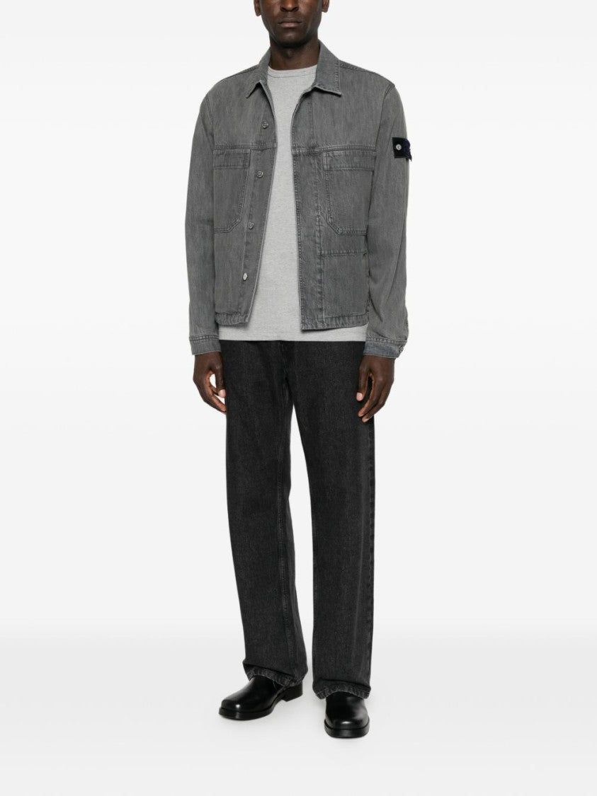 Stone Island Grey Boxy Collar Patch Cotton Jacket