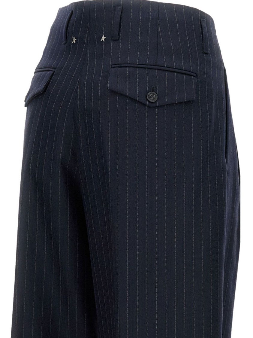 Golden Goose Navy Blue Cropped Trousers With Pinstripe Pattern