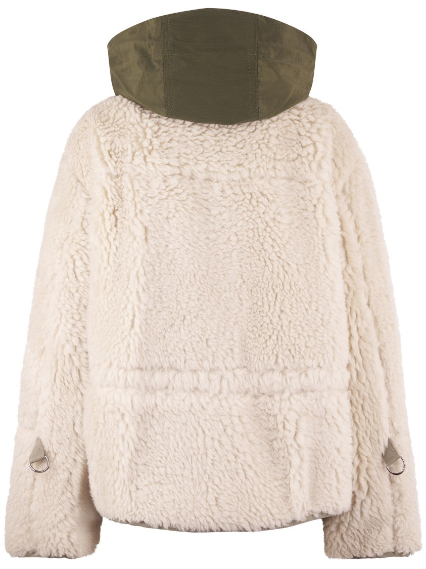 Sacai Grosgrain-Trim Faux Shearling Blouson Jacket