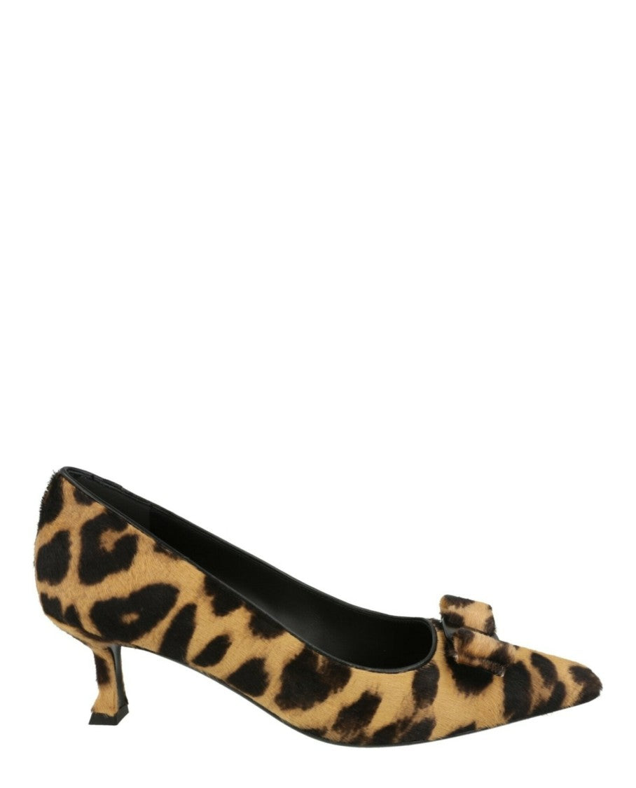 Ferragamo Leopard Print Kitten Heels With Vara Bow Accent