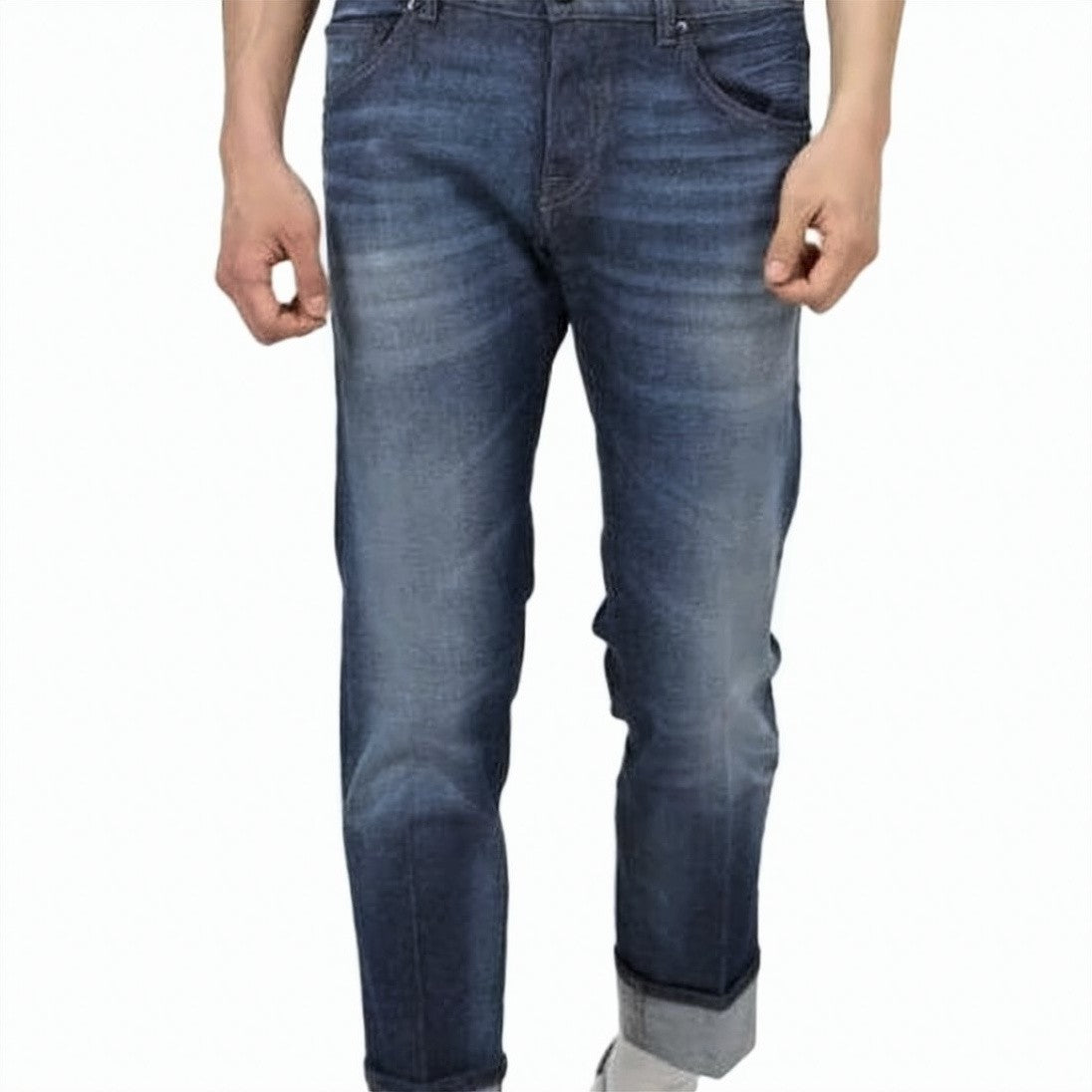 Pt Torino Slim Fit Denim Pants With Tapered Leg And Rolled Cuffs