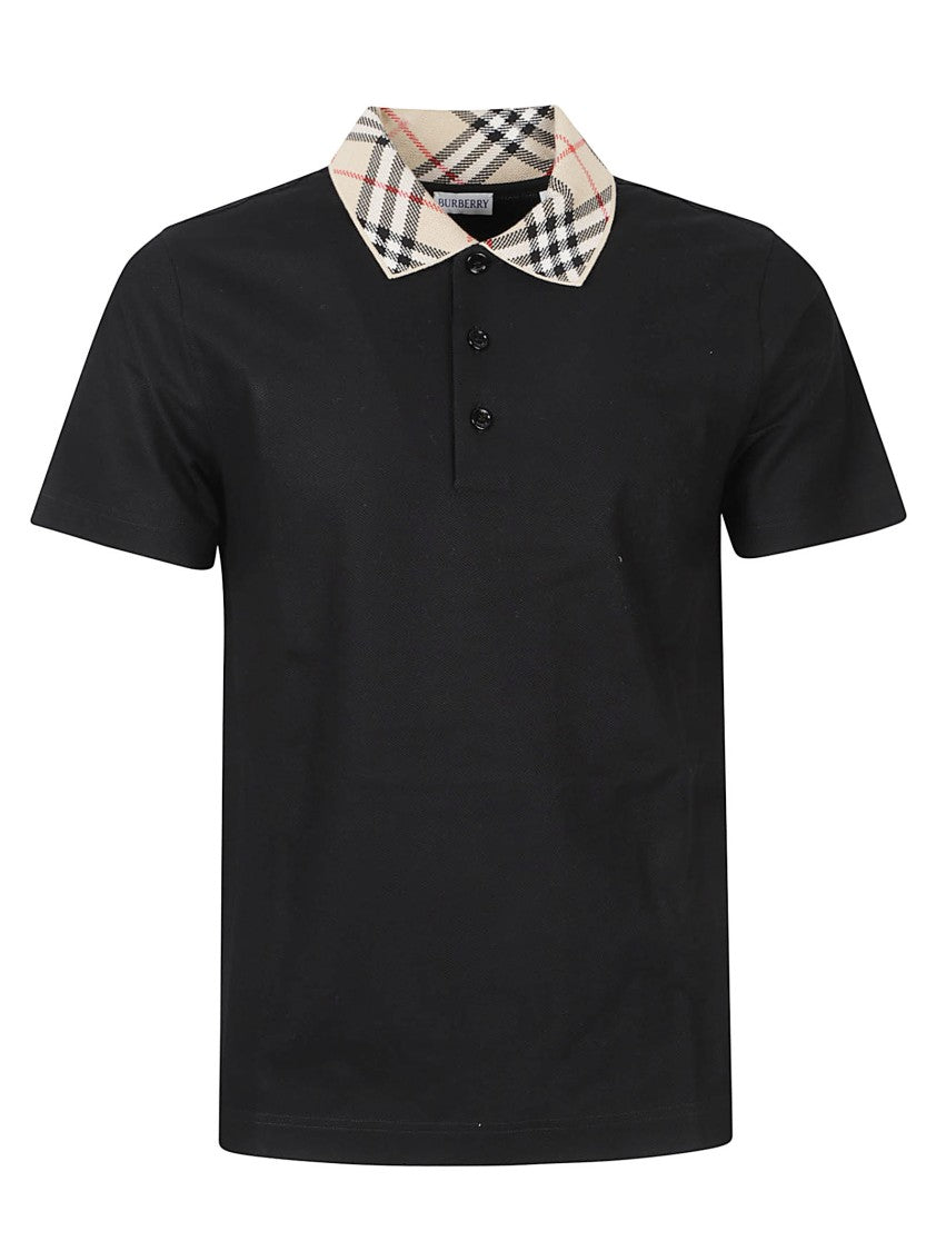Burberry Pique Cotton Check Collar Polo Shirt
