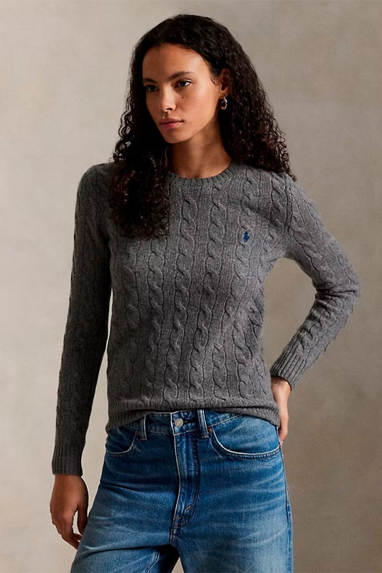 Polo Ralph Lauren Grey Wool-Cashmere Blend Cable-Knit Sweater
