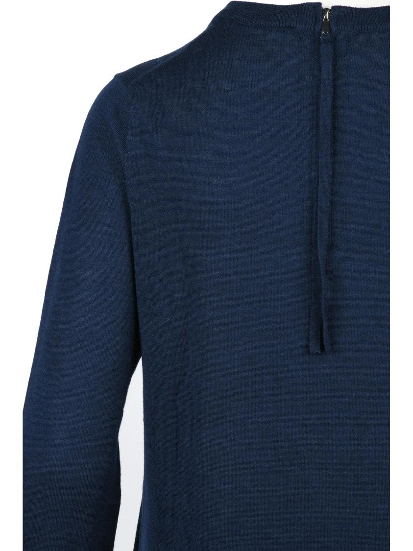 Beatrice.B Blue Back Zip Virgin Wool-Blend Crewneck Sweater