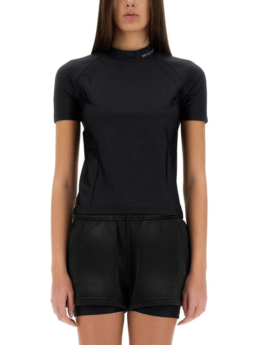 T By Alexander Wang Fitted Black T-Shirt With Logo Details