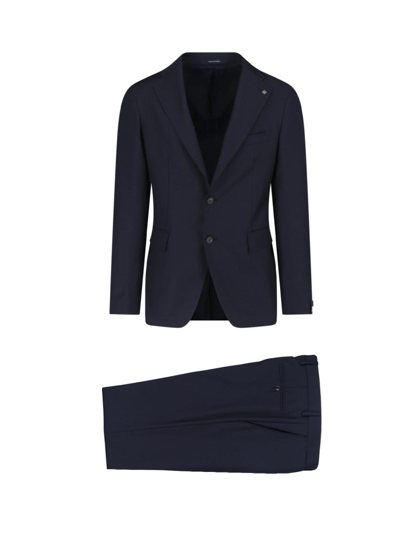 Tagliatore Navy Single-Breasted Peaked Lapel Wool Suit