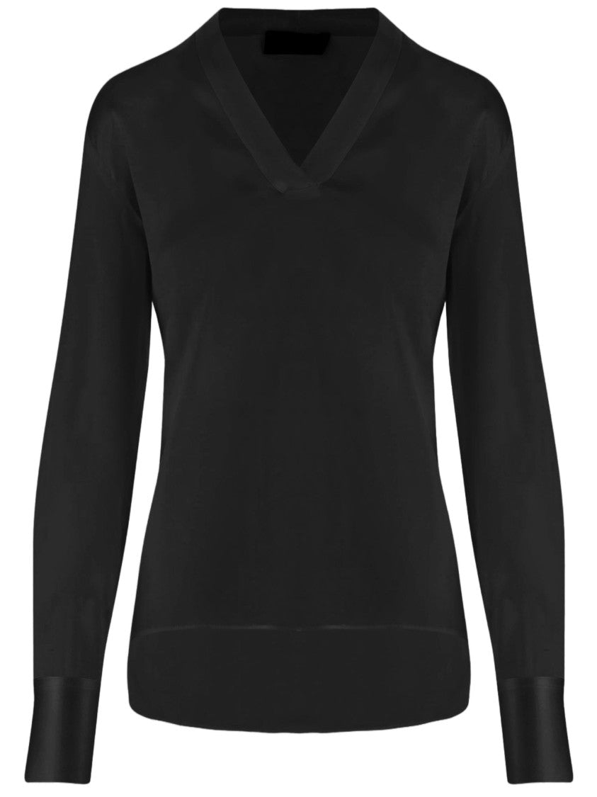 F.It V-Neck Stretch Silk Shirt With Flowing Silhouette