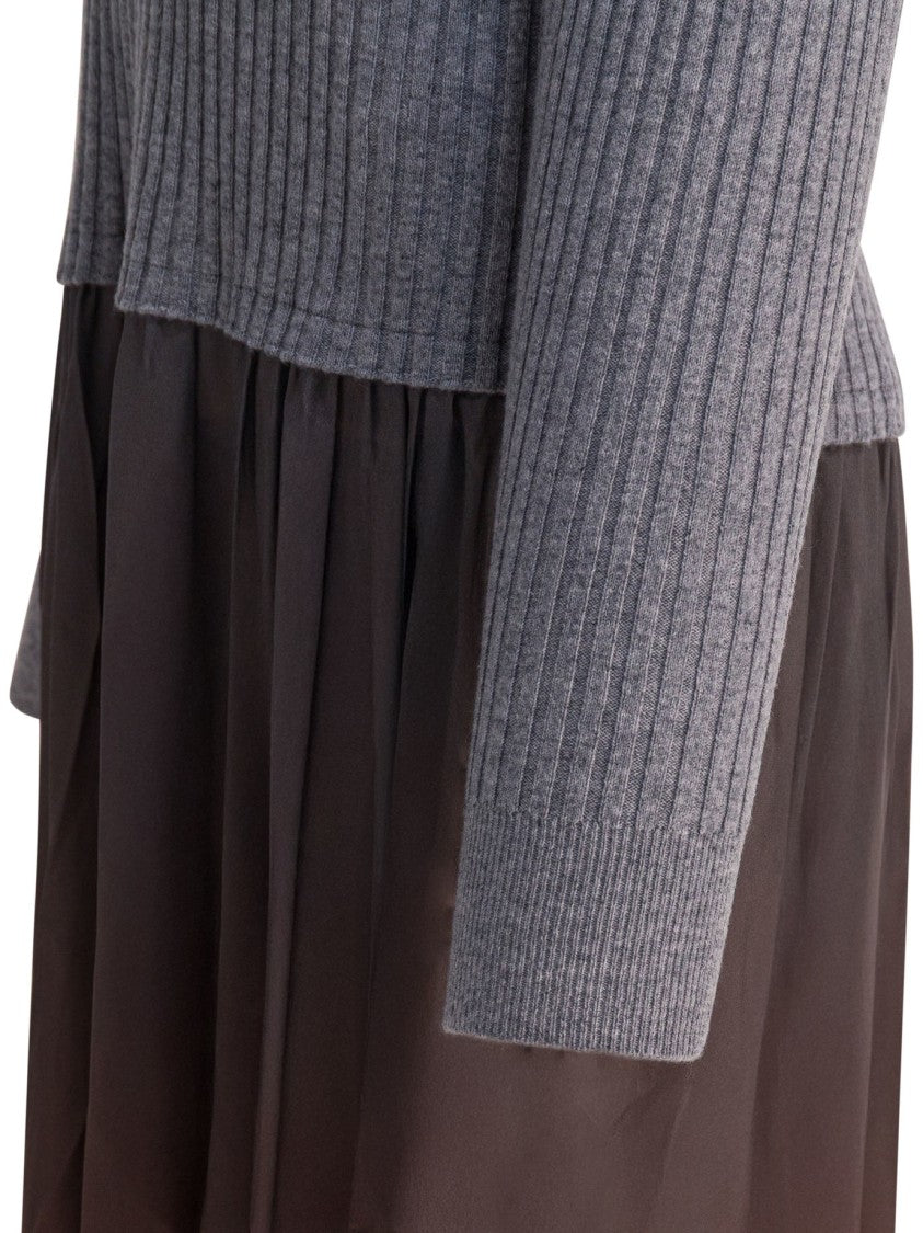 Max&Moi Two-Tone Midi Dress With Ribbed Knit Bodice