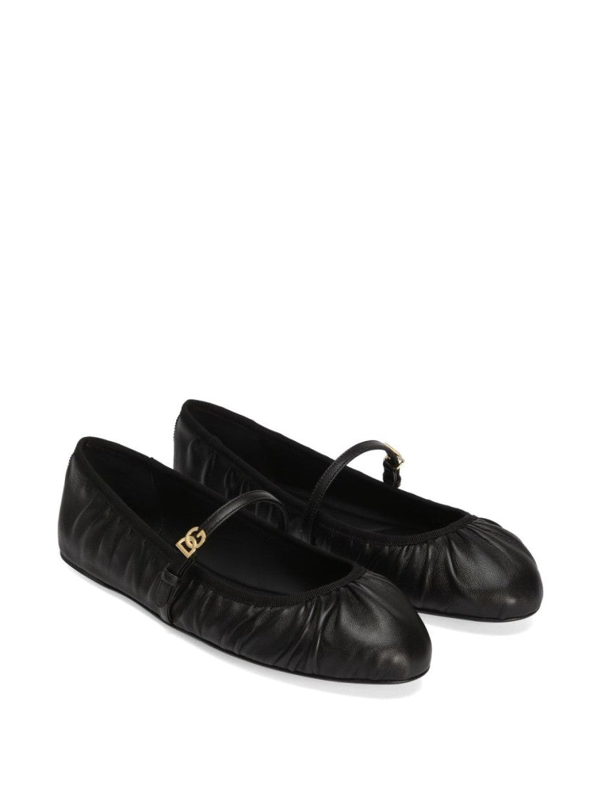 Dolce & Gabbana Valley Draped Nappa Leather Ballet Flats
