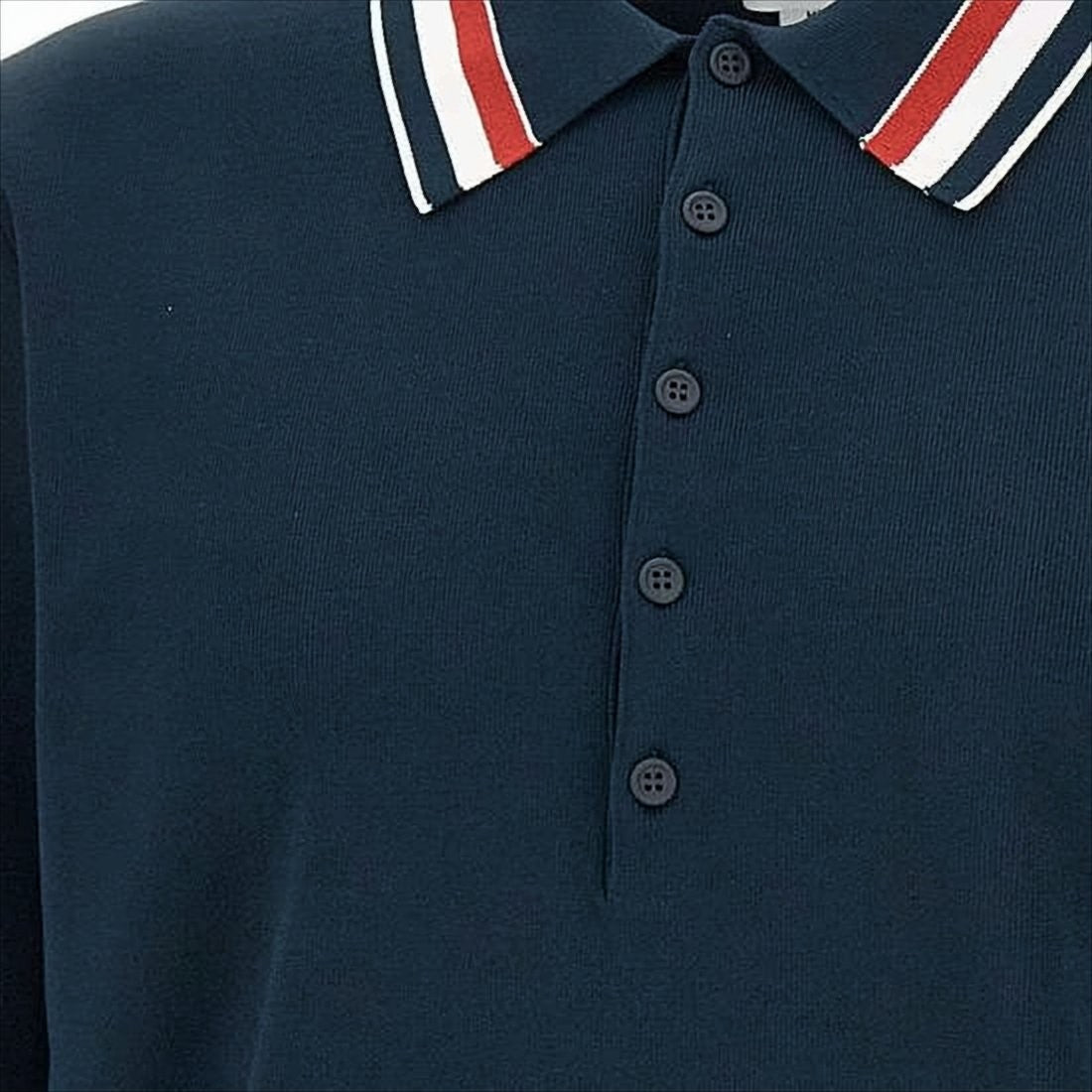 Thom Browne Navy Polo Shirt With Striped Collar And Side Button Details