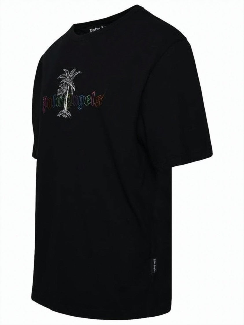 Palm Angels Relaxed Fit Black T-Shirt With Embroidered Logo