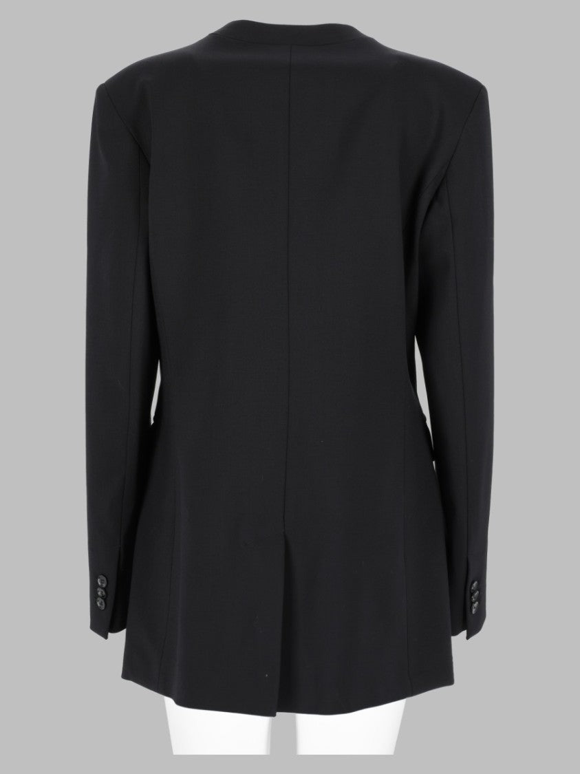 Loulou De Saison Black Flared-Hem Sharp-Shoulder Wool-Blend Blazer