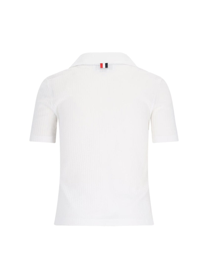 Thom Browne "Three Stripes" Knit Polo – White