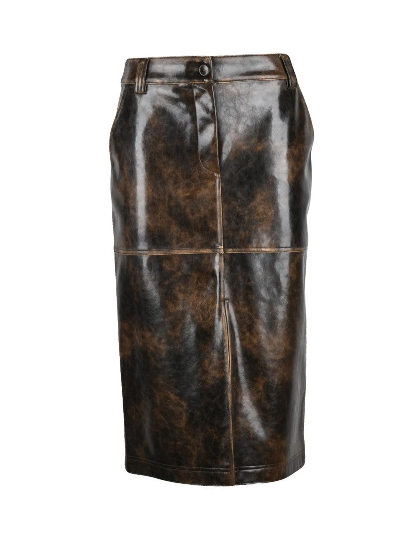 Patrizia Pepe Brown Polyurethane Zip Longuette Skirt