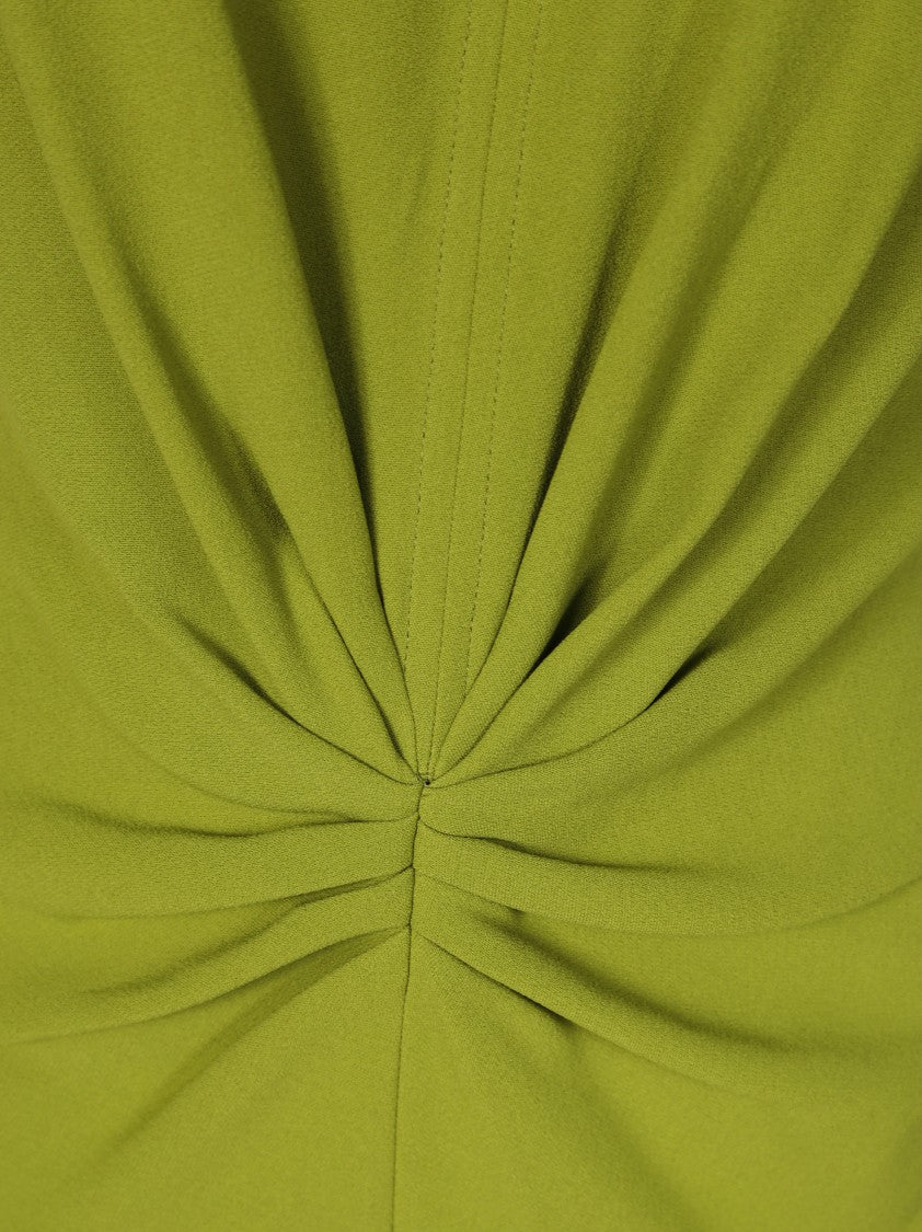 Victoria Beckham Green Gathered V-Neck Midi Dress