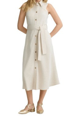 Liu Jo Beige Midi Dress With Button-Down Front And Belted Waist
