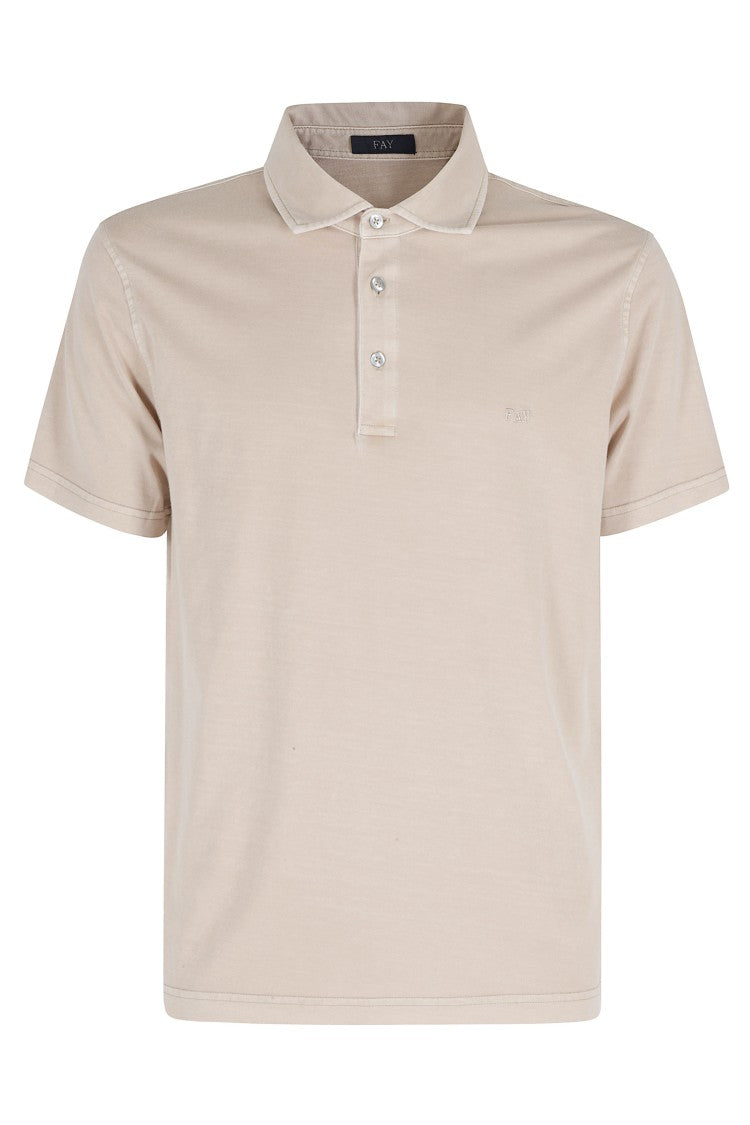 Fay Beige Polo Jersey Frosted Embroidery Cotton Polo Shirt