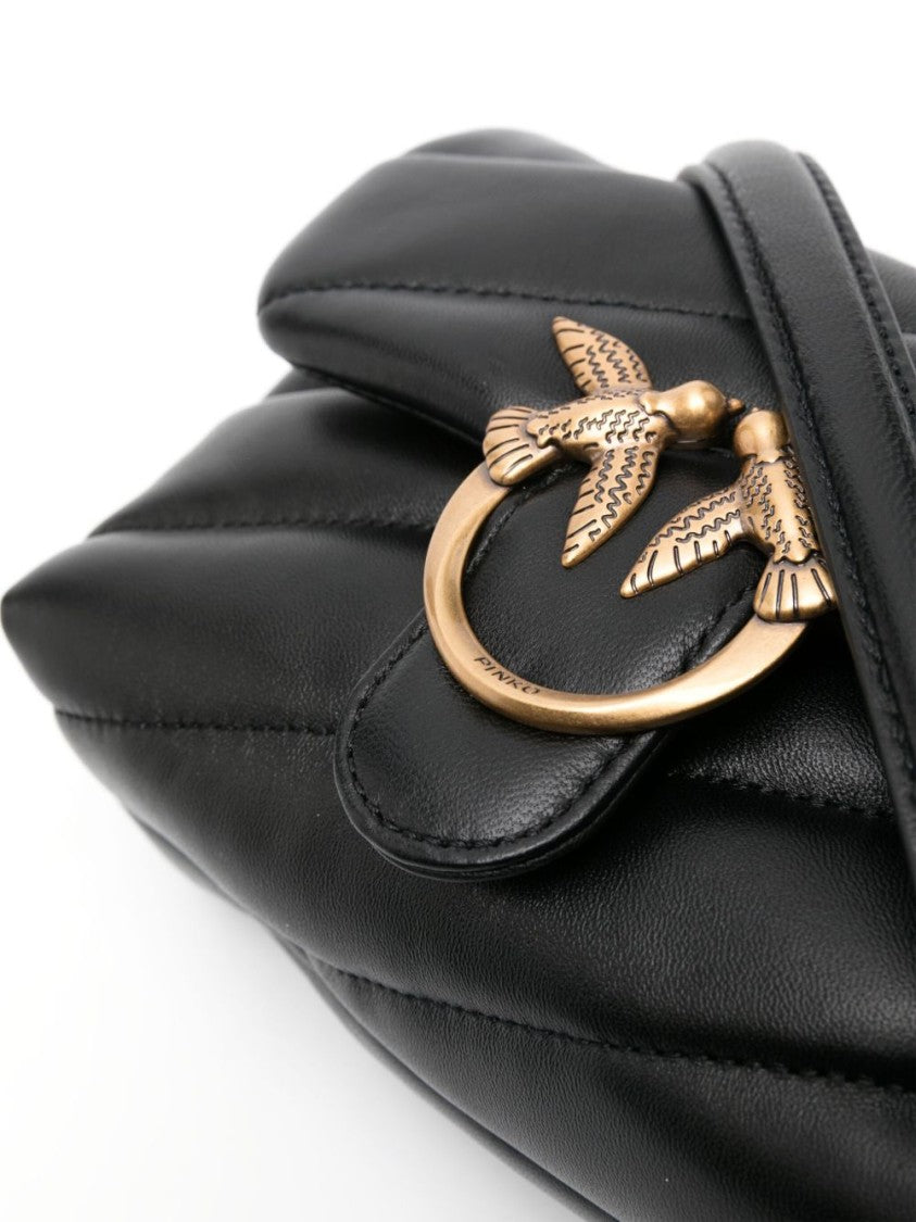 Pinko Quilted Black Leather Shoulder Bag
