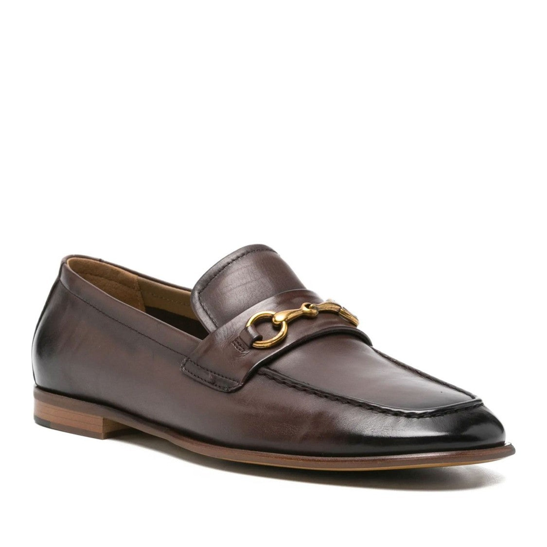 Adrianna Feretti Brown Polished Moc Toe Gold Accents Leather Loafers