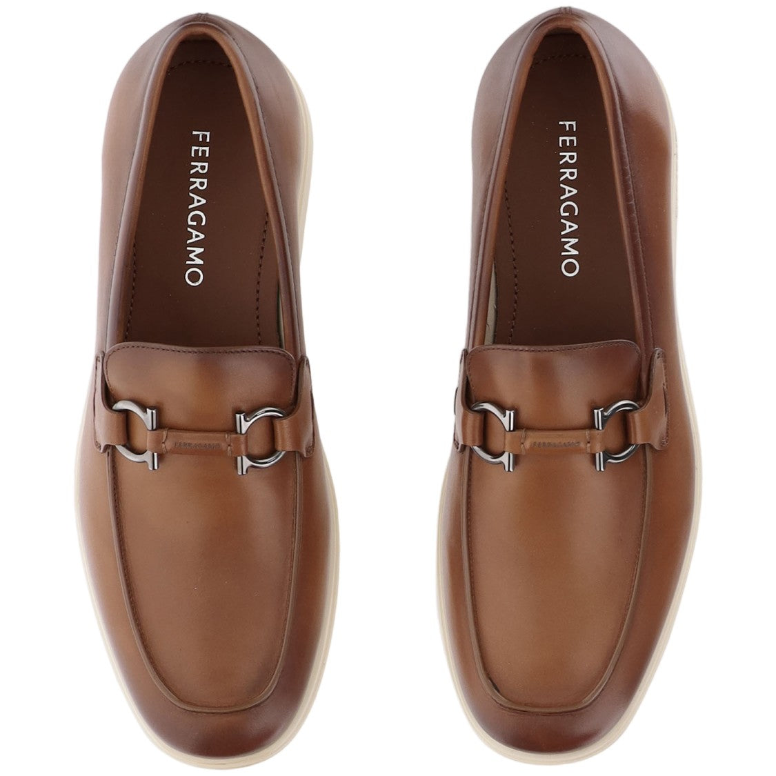 Salvatore Ferragamo Light Brown Hook Detail Leather Loafers