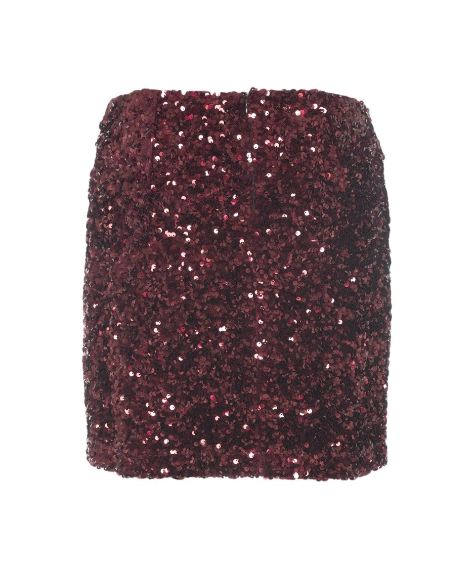 Gender Burgundy Mini Skirt With Sparkling Sequin Embellishment