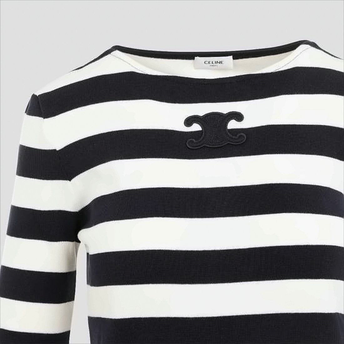 Celine Striped Long-Sleeved Celine Top With Embroidered Emblem